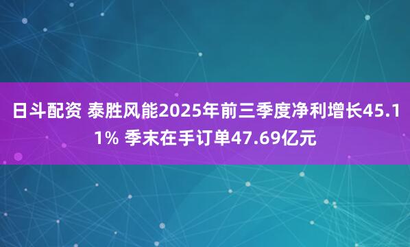 日斗配资 泰胜风能2025年前三季度净利增长45.11% 季末在手订单47.69亿元
